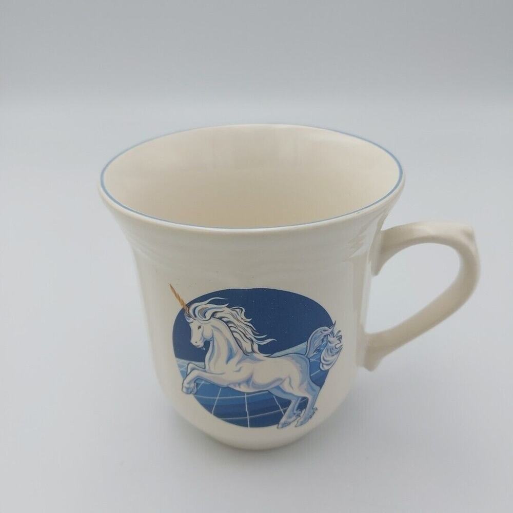 Vintage 80's Blue Unicorns Coffee Cups Tienshan Stoneware Unicorn‎ Horse Mug Cup